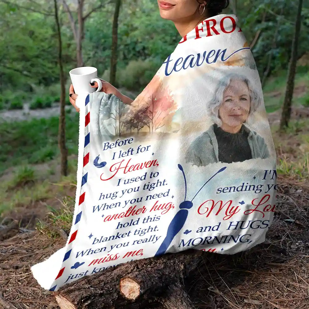 Memorial - Custom Photo A Hug From Heaven - Personalized Fleece Blanket, Sherpa Blanket
