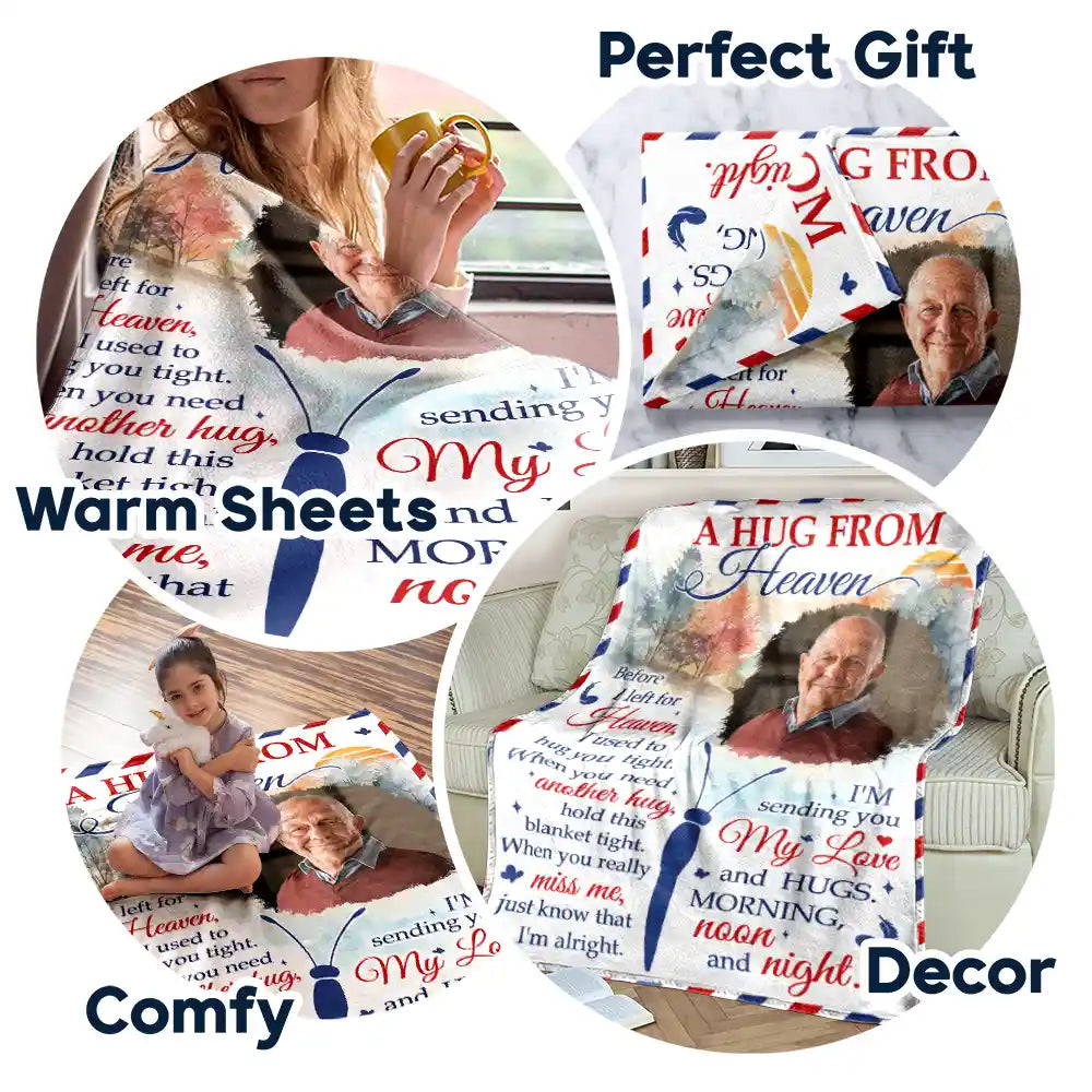 Memorial - Custom Photo A Hug From Heaven - Personalized Fleece Blanket, Sherpa Blanket