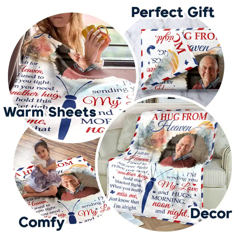 Memorial - Custom Photo A Hug From Heaven - Personalized Fleece Blanket, Sherpa Blanket