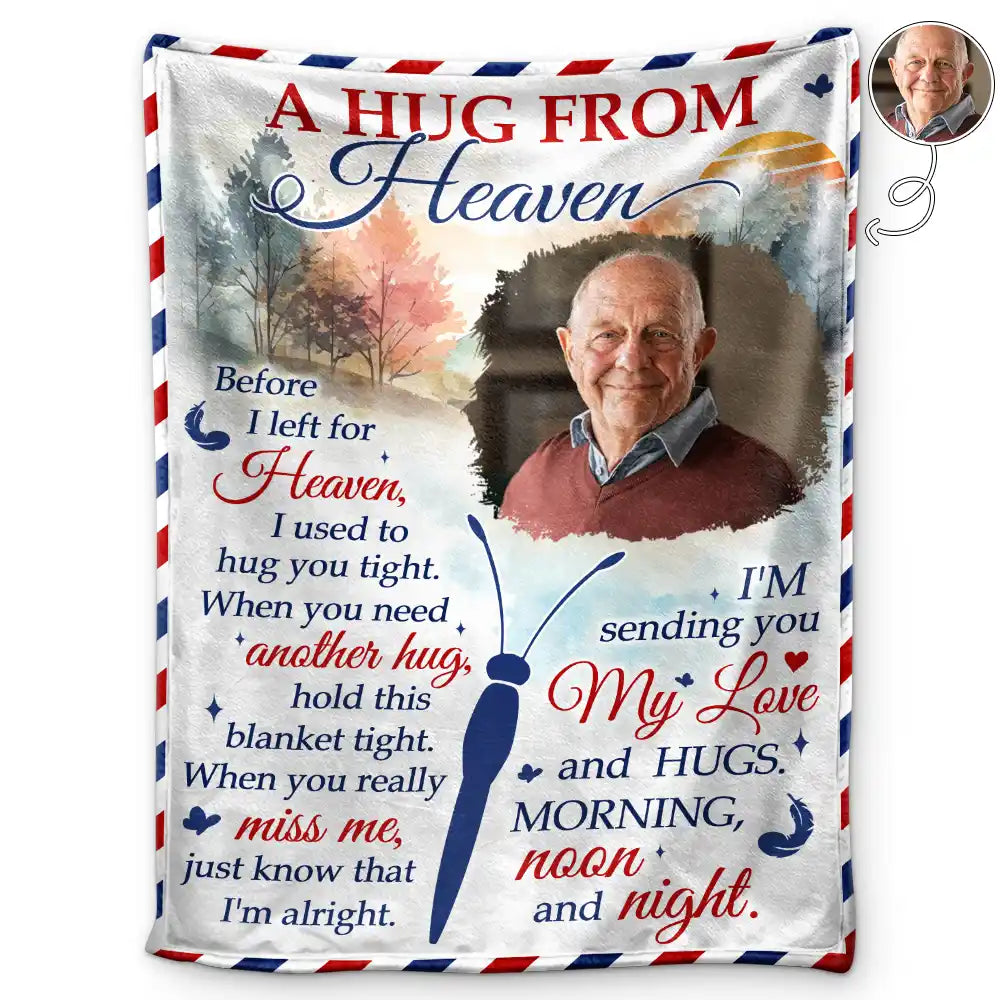 Custom Photo A Hug From Heaven - Personalized Fleece Blanket, Sherpa Blanket