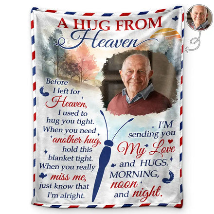 Custom Photo A Hug From Heaven - Personalized Fleece Blanket, Sherpa Blanket