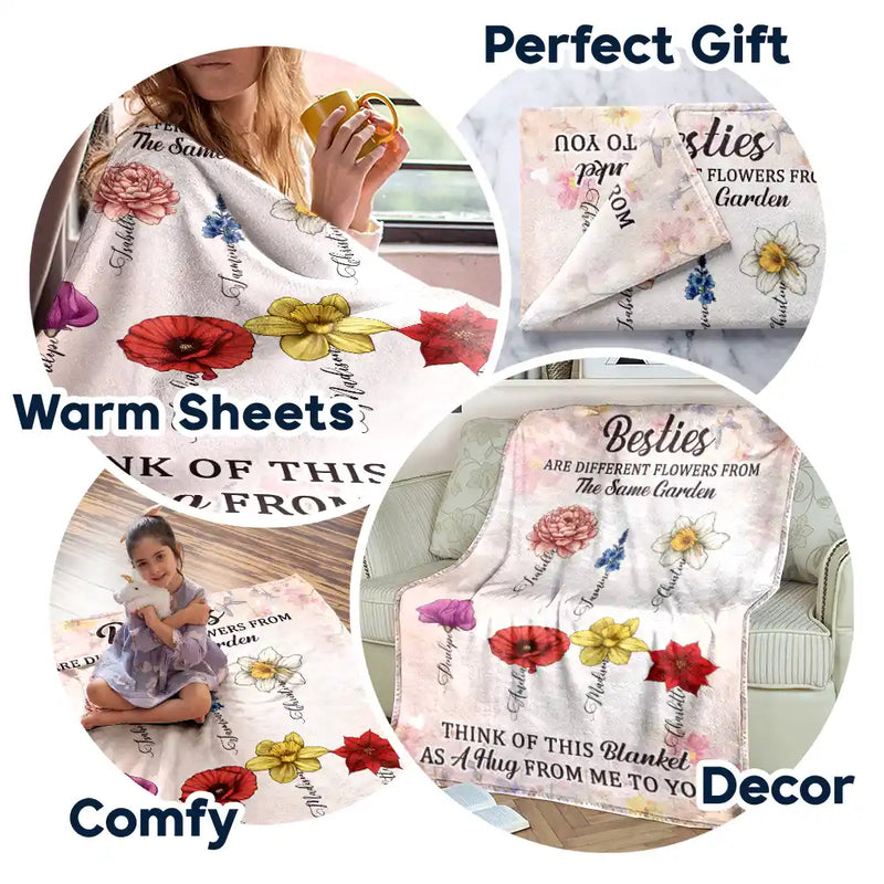 Gift For Bestie, Gift For Sisters - Sisters Besties Are Different Flowers From The Same Garden - Personalized Fleece Blanket, Sherpa Blanket