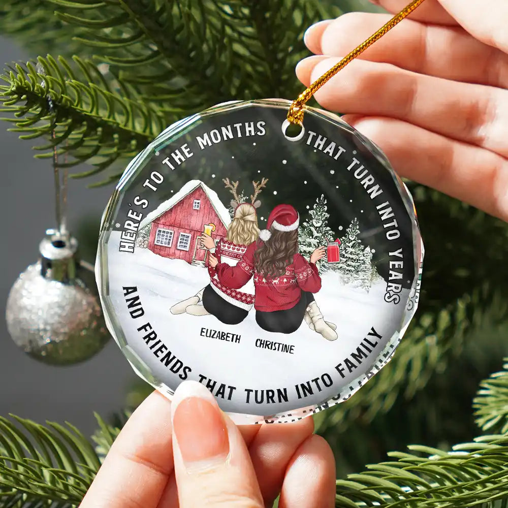 Gift For Bestie - Friends That Turn Into Family - Personalized Circle Glass Ornament