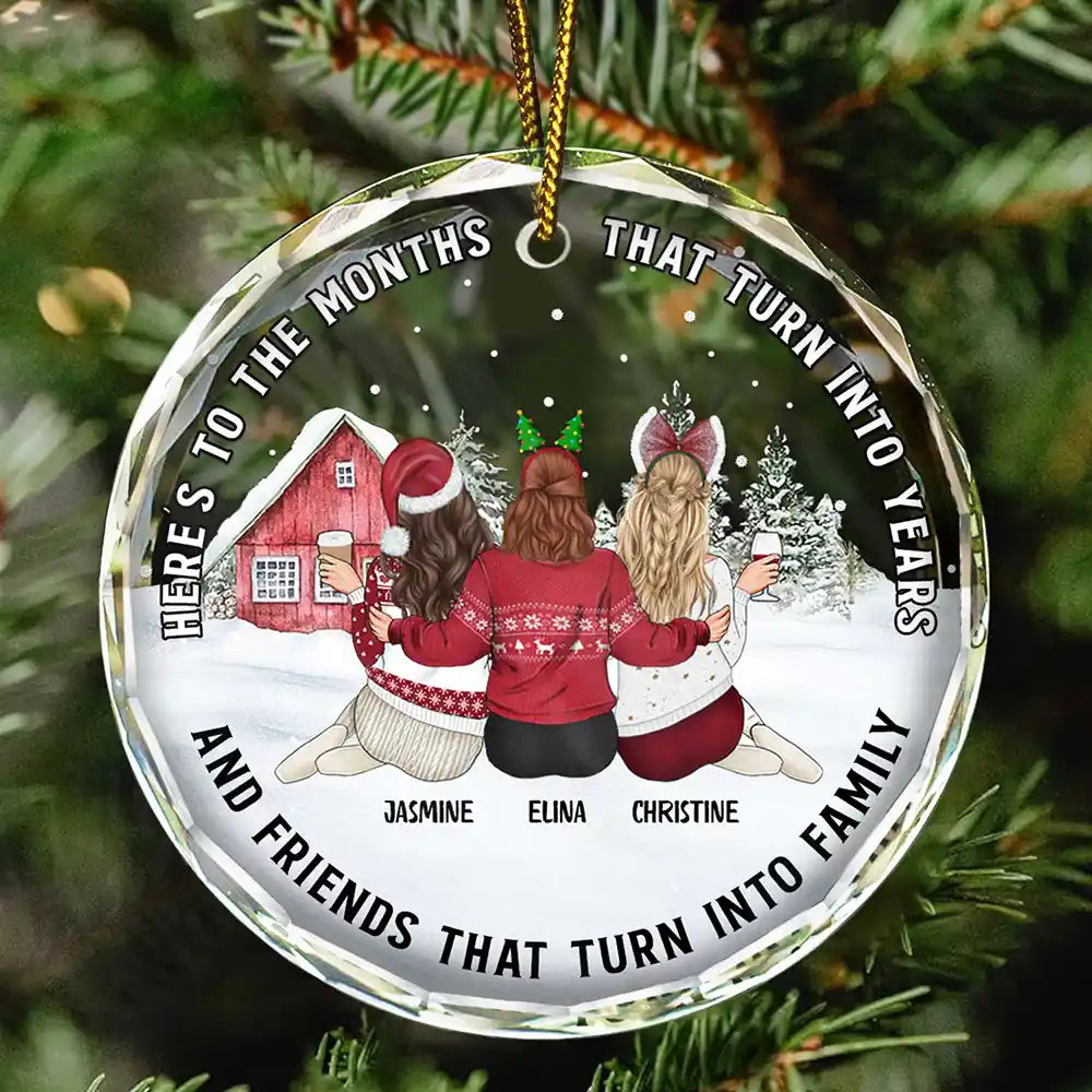 Gift For Bestie - Friends That Turn Into Family - Personalized Circle Glass Ornament