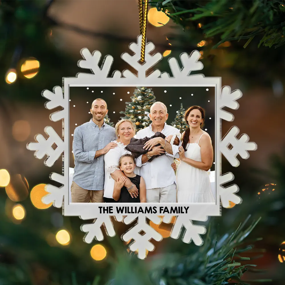 Family - Custom Photo Family Snowflakes - Personalized Custom Shaped Acrylic Ornament
