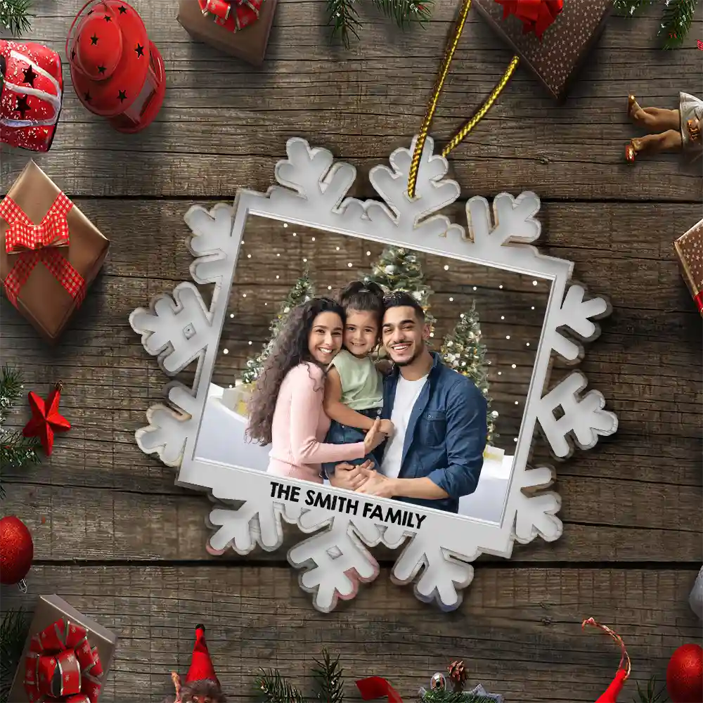 Family - Custom Photo Family Snowflakes - Personalized Custom Shaped Acrylic Ornament