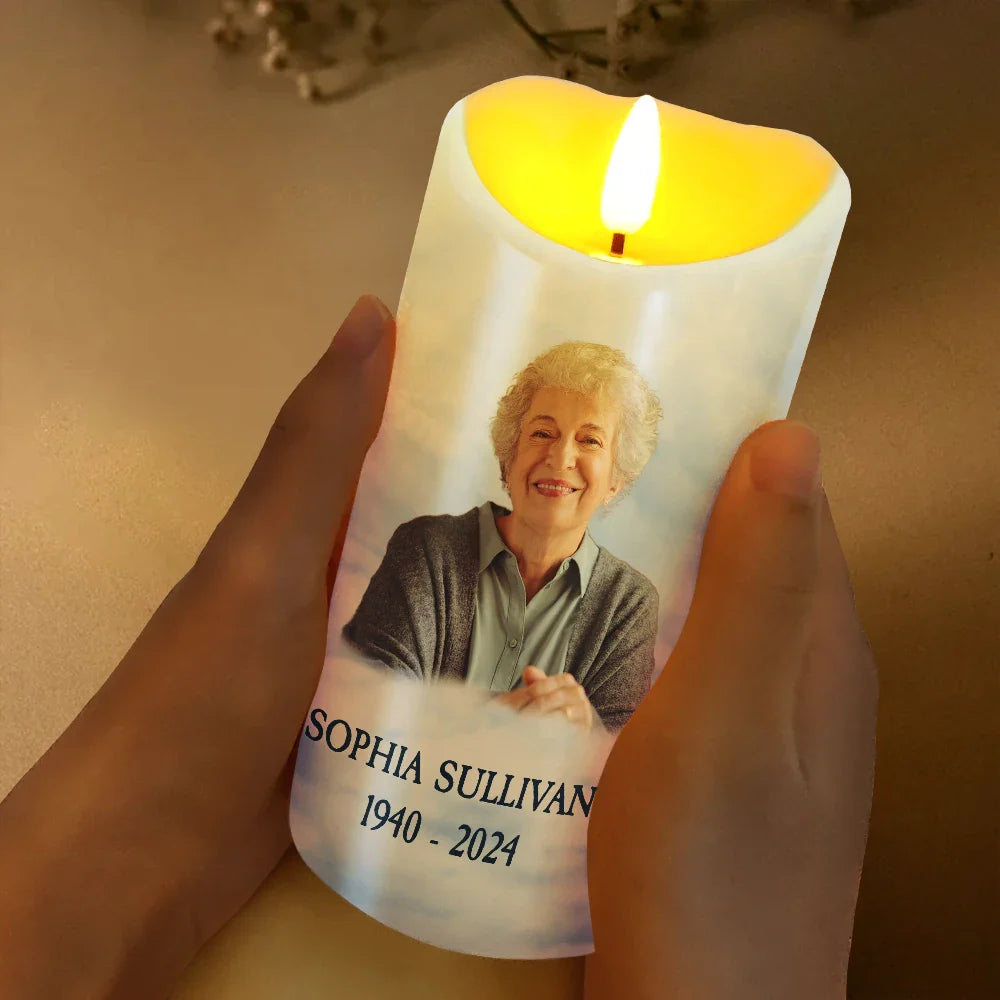 Christmas,Memorial,Custom Photo,Sad - Custom Photo In Loving Memory Of A Life So Beautifully Lived - Personalized Flameless LED Candle