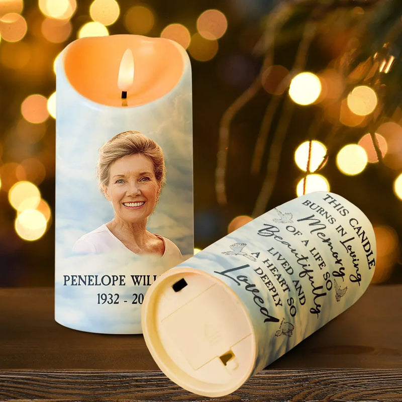 Christmas,Memorial,Custom Photo,Sad - Custom Photo In Loving Memory Of A Life So Beautifully Lived - Personalized Flameless LED Candle