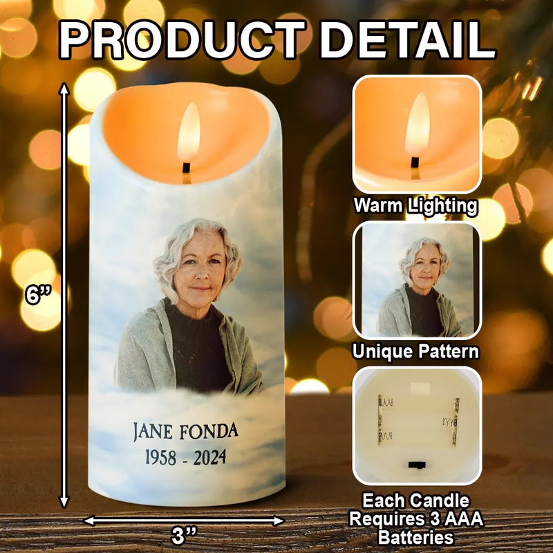Christmas,Memorial,Custom Photo,Sad - Custom Photo In Loving Memory Of A Life So Beautifully Lived - Personalized Flameless LED Candle