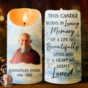Christmas,Memorial,Custom Photo,Sad - Custom Photo In Loving Memory Of A Life So Beautifully Lived - Personalized Flameless LED Candle