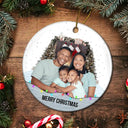 Family, Gift For Bestie - Custom Photo Family Friends Snow - Personalized Circle Ceramic Ornament