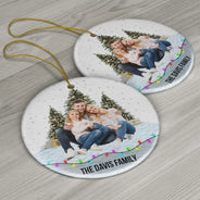 Family, Gift For Bestie - Custom Photo Family Friends Snow - Personalized Circle Ceramic Ornament