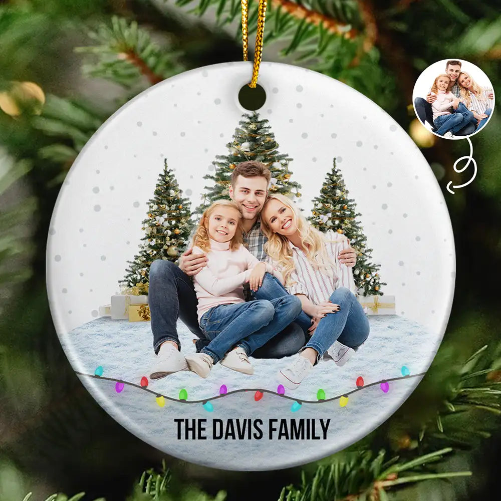 Custom Photo Family Friends Snow - Personalized Circle Ceramic Ornament