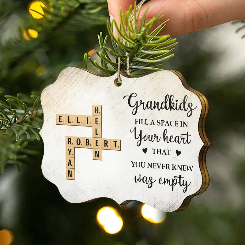 Gift For Grandma, Gift For Grandpa
 - Grandkids Fill A Space In Your Heart Crossword Scrabble - Personalized Medallion Wooden Ornament