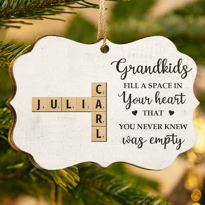 Gift For Grandma, Gift For Grandpa
 - Grandkids Fill A Space In Your Heart Crossword Scrabble - Personalized Medallion Wooden Ornament