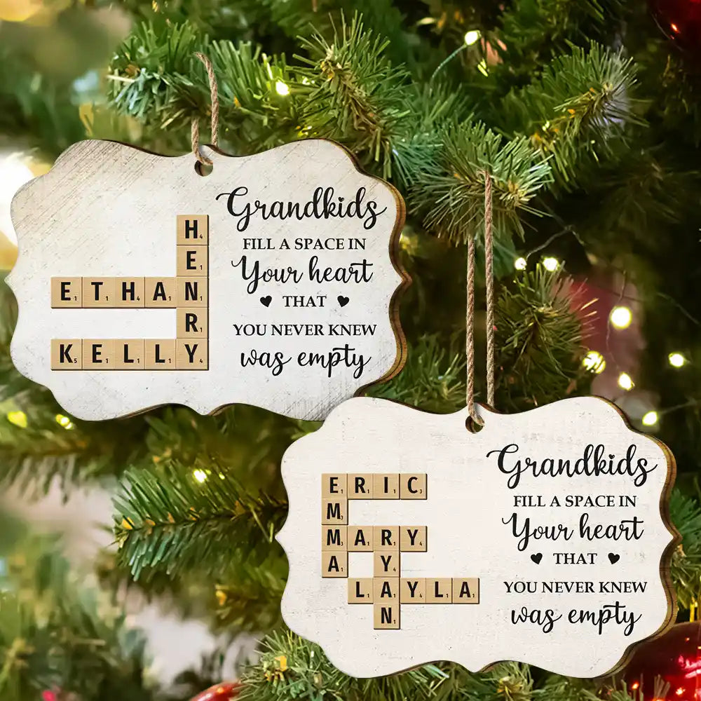 Gift For Grandma, Gift For Grandpa
 - Grandkids Fill A Space In Your Heart Crossword Scrabble - Personalized Medallion Wooden Ornament