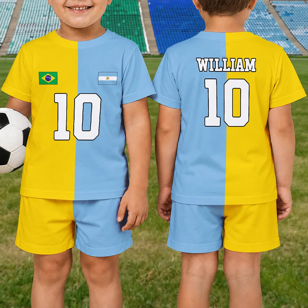 Half And Half Flag Summer Soccer Games - Personalized Kids Clothing Set