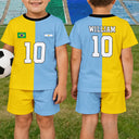Gift For Kids, Summer, Football (Soccer), Proud, Summer Soccer Games, Icon, Custom Text - Half And Half Flag Summer Soccer Games - Personalized Kids Clothing Set