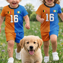 Gift For Kids, Summer, Football (Soccer), Proud, Summer Soccer Games, Icon, Custom Text - Half And Half Flag Summer Soccer Games - Personalized Kids Clothing Set