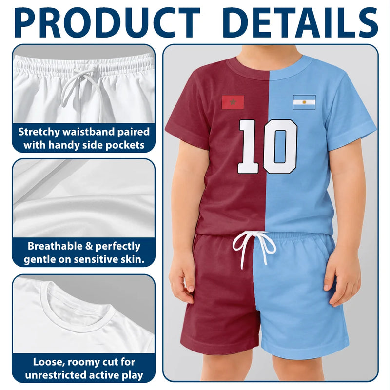 Gift For Kids, Summer, Football (Soccer), Proud, Summer Soccer Games, Icon, Custom Text - Half And Half Flag Summer Soccer Games - Personalized Kids Clothing Set