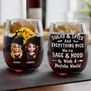 Halloween,Gift For Bestie,Happy - Halloween Besties Sugar & Spice - Personalized Stemless Wine Glass