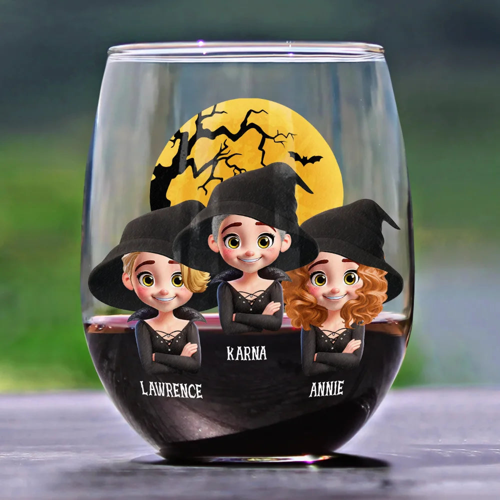 Halloween,Gift For Bestie,Happy - Halloween Besties Sugar & Spice - Personalized Stemless Wine Glass