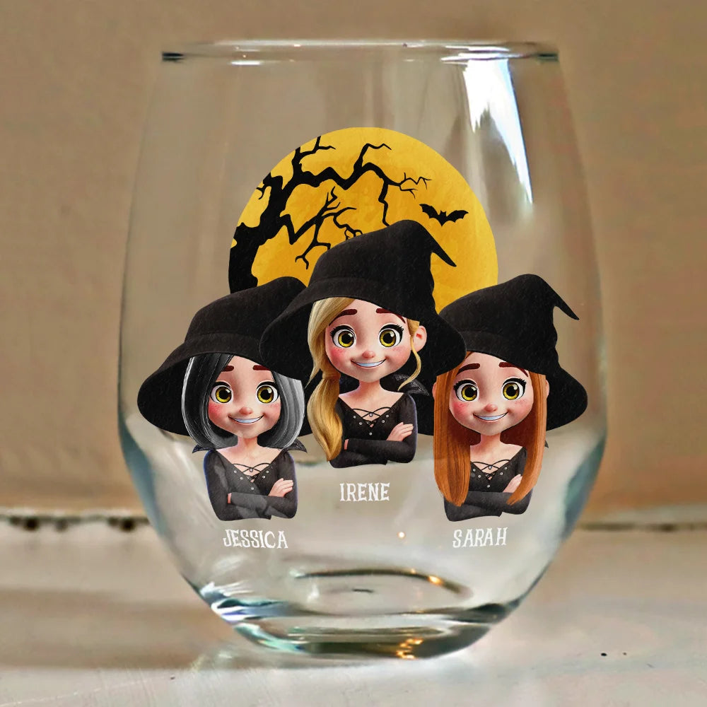 Halloween,Gift For Bestie,Happy - Halloween Besties Sugar & Spice - Personalized Stemless Wine Glass
