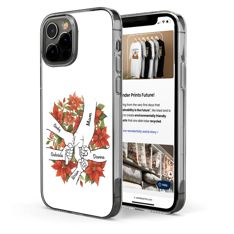 Gift For Mother,Gift For Grandma,Gift For Women,Love - Hand In Hand Birth Flower Grandma Mom - Personalized Clear Phone Case