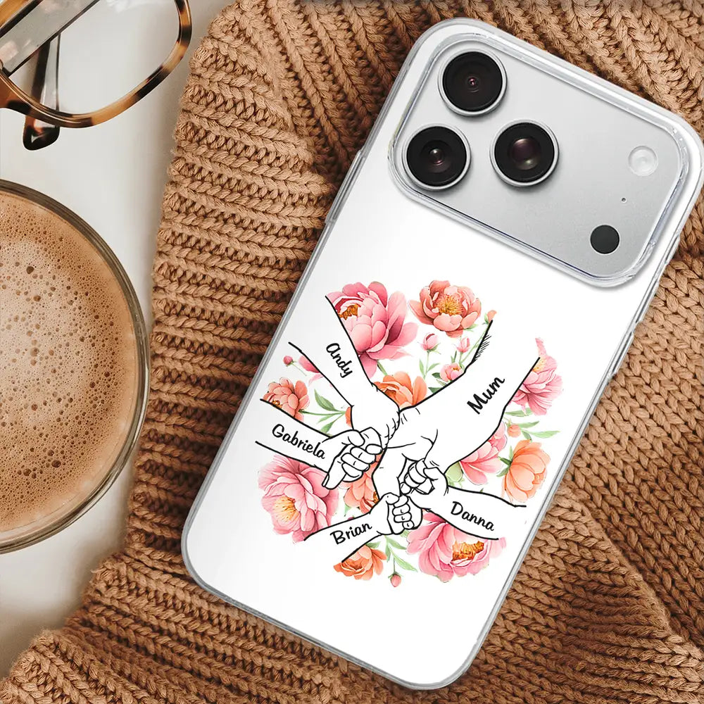 Gift For Mother,Gift For Grandma,Gift For Women,Love - Hand In Hand Birth Flower Grandma Mom - Personalized Clear Phone Case