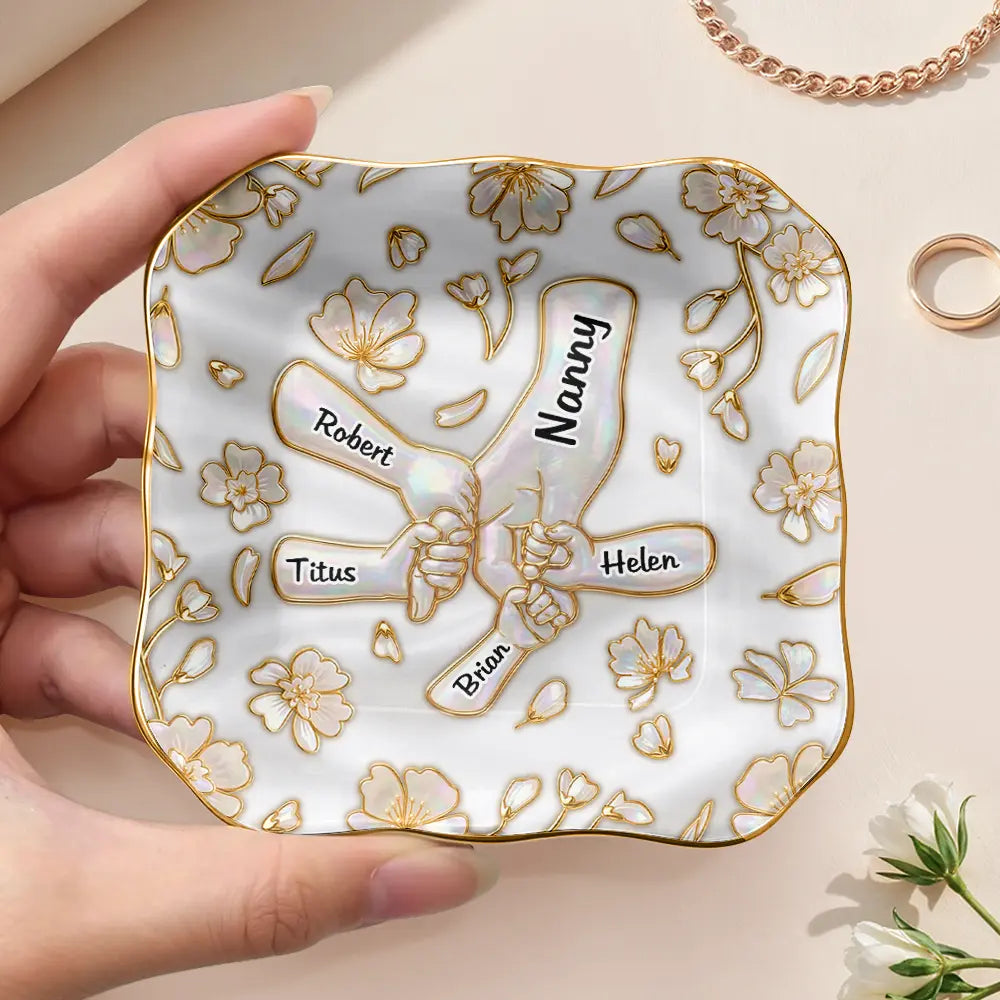 Hand In Hand Mom Grandma Nacre Effect - Personalized Ring Dish – Wander ...