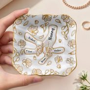 Gift For Wife, Gift For Mother, Gift For Grandma, Love - Hand In Hand Mom Grandma Nacre Effect - Personalized Ring Dish
