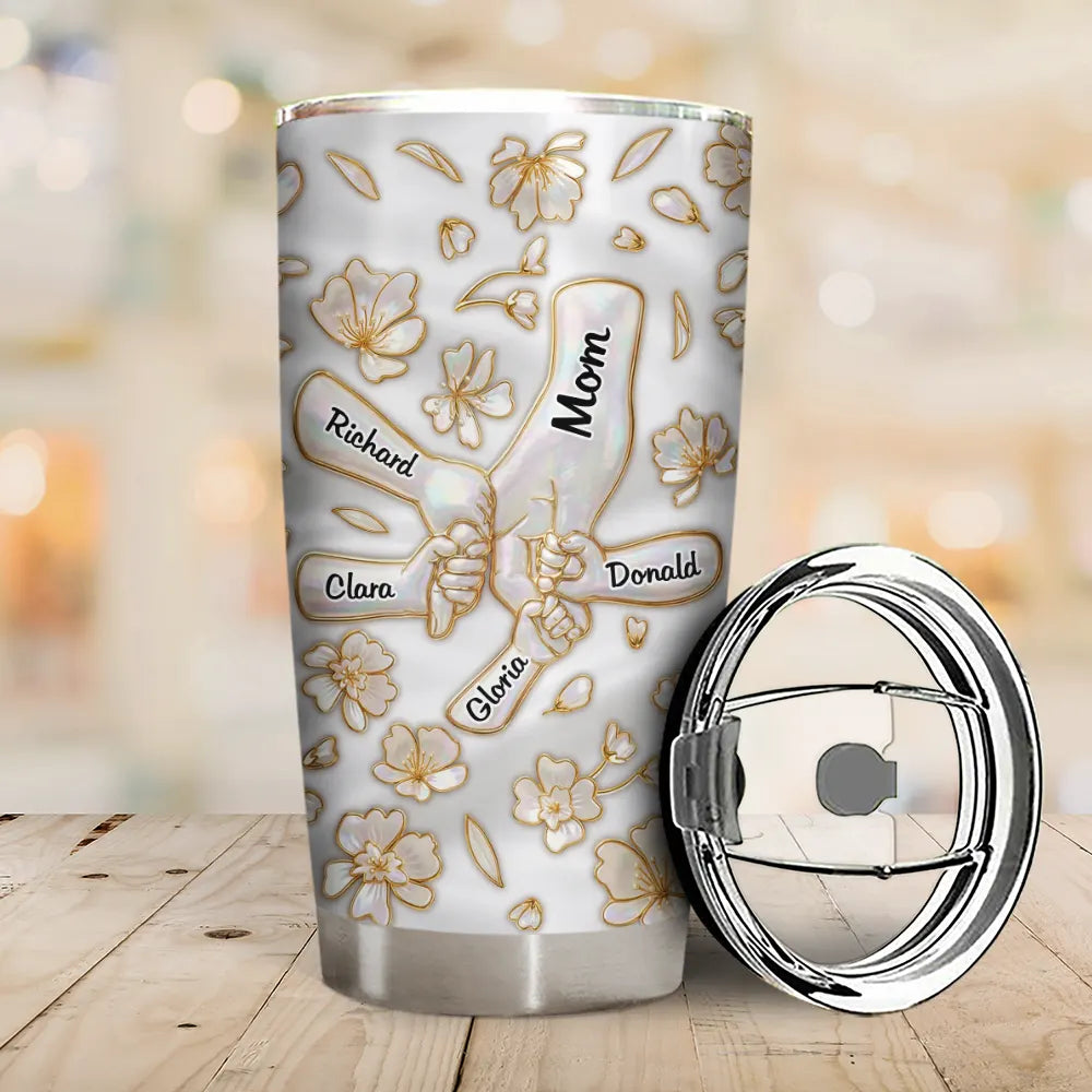 Gift For Wife, Gift For Mother, Gift For Grandma, Love - Hand In Hand Mom Grandma Nacre Effect - Personalized Tumbler