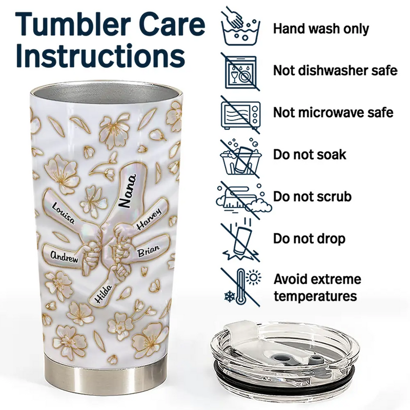 Gift For Wife, Gift For Mother, Gift For Grandma, Love - Hand In Hand Mom Grandma Nacre Effect - Personalized Tumbler