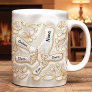 Gift For Wife,Gift For Mother,Gift For Grandma,Love - Hand In Hand Mom Grandma Nacre Effect 3D Inflated Effect Printed - Personalized White Edge-to-Edge Mug