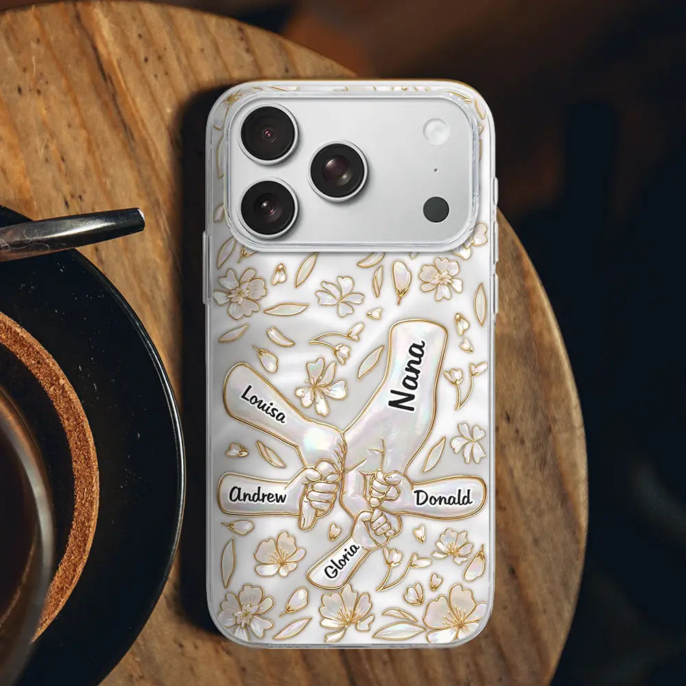 Gift For Wife, Gift For Mother, Gift For Grandma, Love - Hand In Hand Mom Grandma Nacre Effect 3D Inflated Effect Printed - Personalized Clear Phone Case