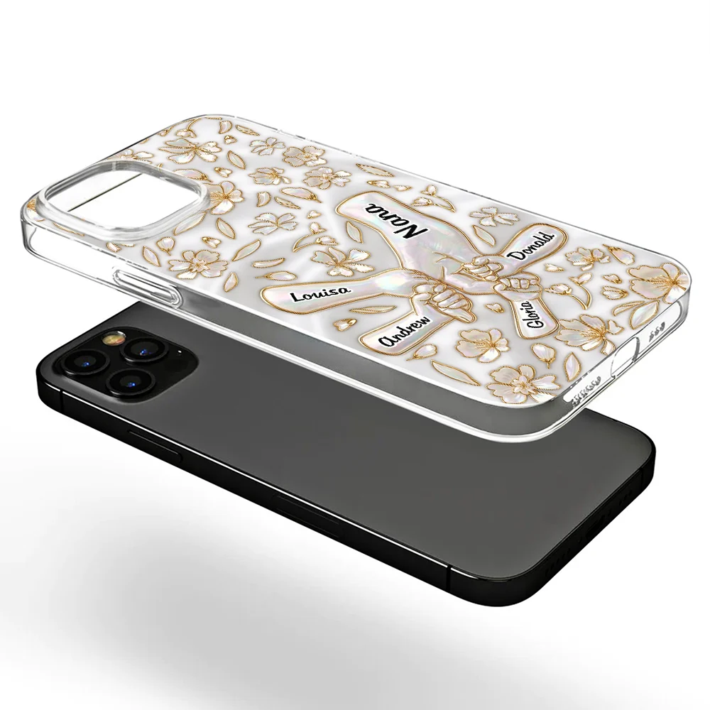 Gift For Wife, Gift For Mother, Gift For Grandma, Love - Hand In Hand Mom Grandma Nacre Effect 3D Inflated Effect Printed - Personalized Clear Phone Case