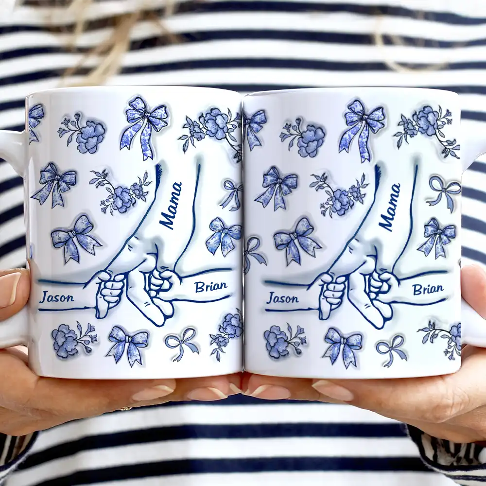 Gift For Mother,Love,Mom - Children - Hand In Hand Mom Toile De Jouy - 3D Inflated Effect Printed Mug, Personalized White Edge-to-Edge Mug
