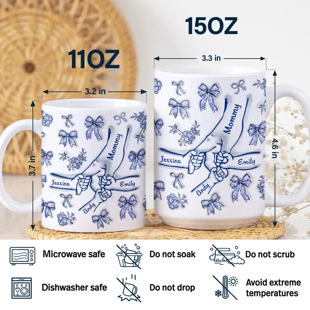 Gift For Mother,Love,Mom - Children - Hand In Hand Mom Toile De Jouy - 3D Inflated Effect Printed Mug, Personalized White Edge-to-Edge Mug