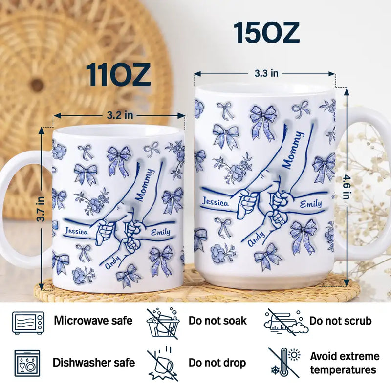 Gift For Mother,Love,Mom - Children - Hand In Hand Mom Toile De Jouy - 3D Inflated Effect Printed Mug, Personalized White Edge-to-Edge Mug