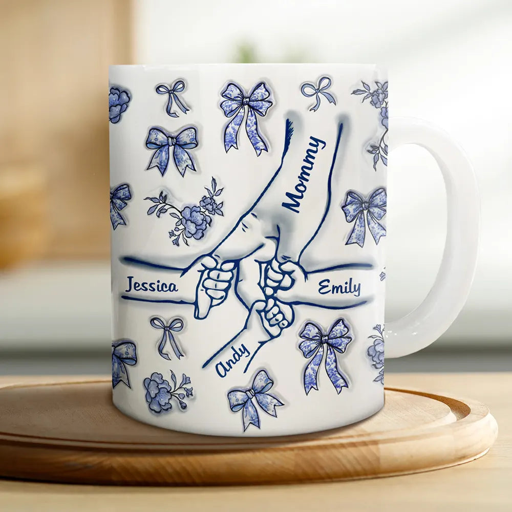 Hand In Hand Mom Toile De Jouy - 3D Inflated Effect Printed Mug, Personalized White Edge-to-Edge Mug