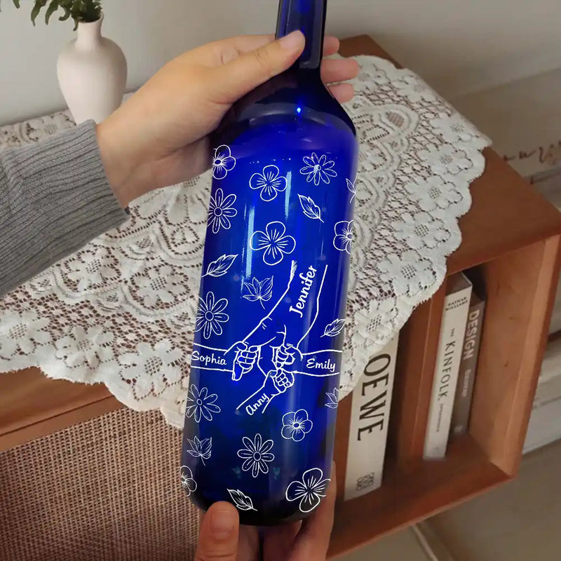 Gift For Grandma, Gift For Mother, Gift For Women, Happy - Hand In Hand, I Will Always Protect You - Personalized Blue Bottle Light