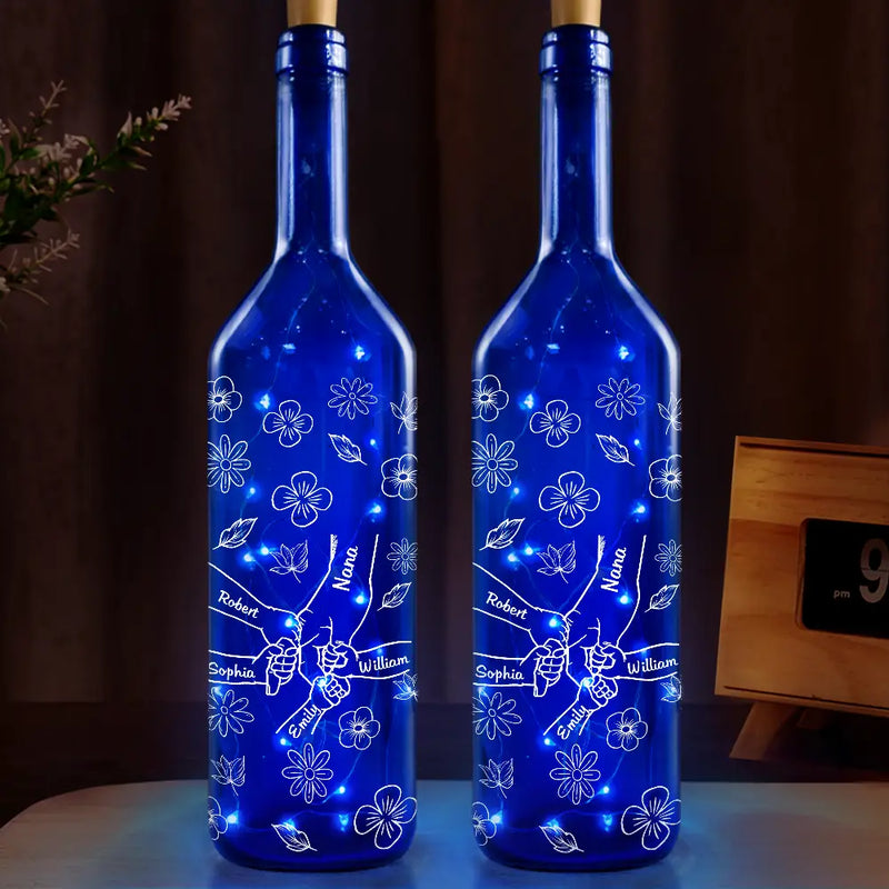 Gift For Grandma, Gift For Mother, Gift For Women, Happy - Hand In Hand, I Will Always Protect You - Personalized Blue Bottle Light