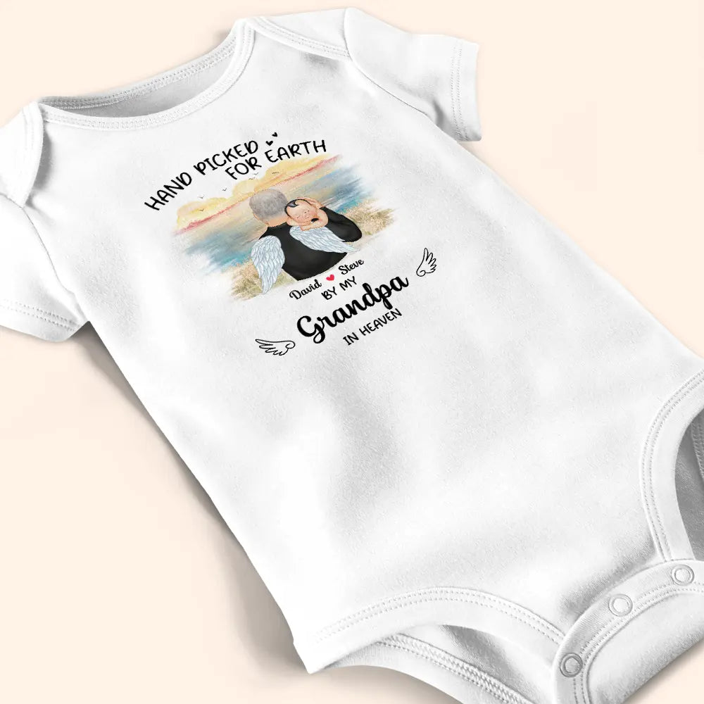 Memorial, Pregnant Mom, New Mom, New Dad, New baby, Parents - Hand Picked For Earth By My Grandpa Grandma - Personalized Baby Onesie