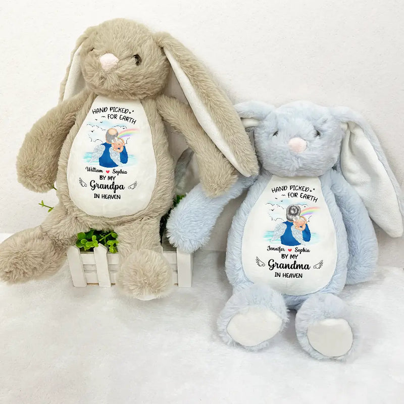 Memorial,Pregnant Mom,New Mom,New Dad,New baby,Parents - Hand Picked For Earth By My Grandpa Grandma - Personalized Soft Toy Bunny