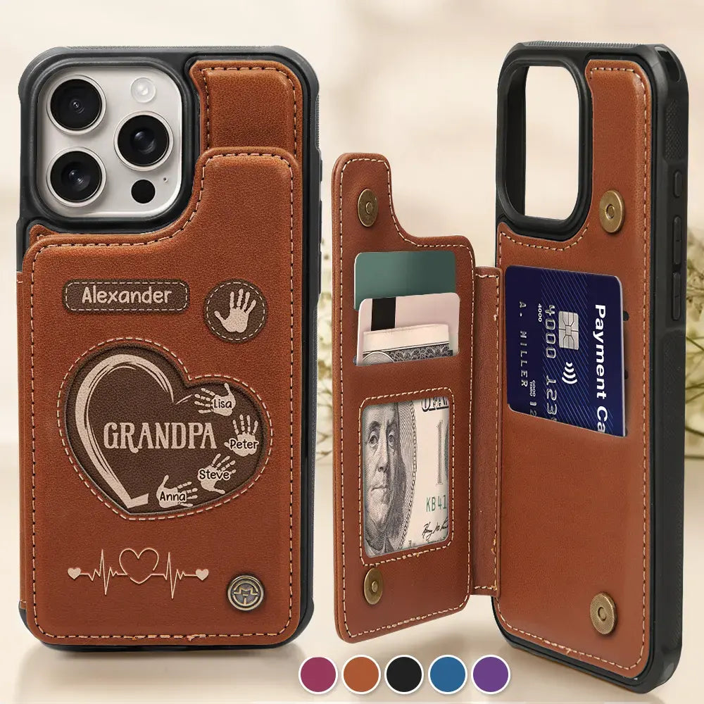 Hand Prints Dad Grandpa - Personalized Leather Flip Wallet Phone Case