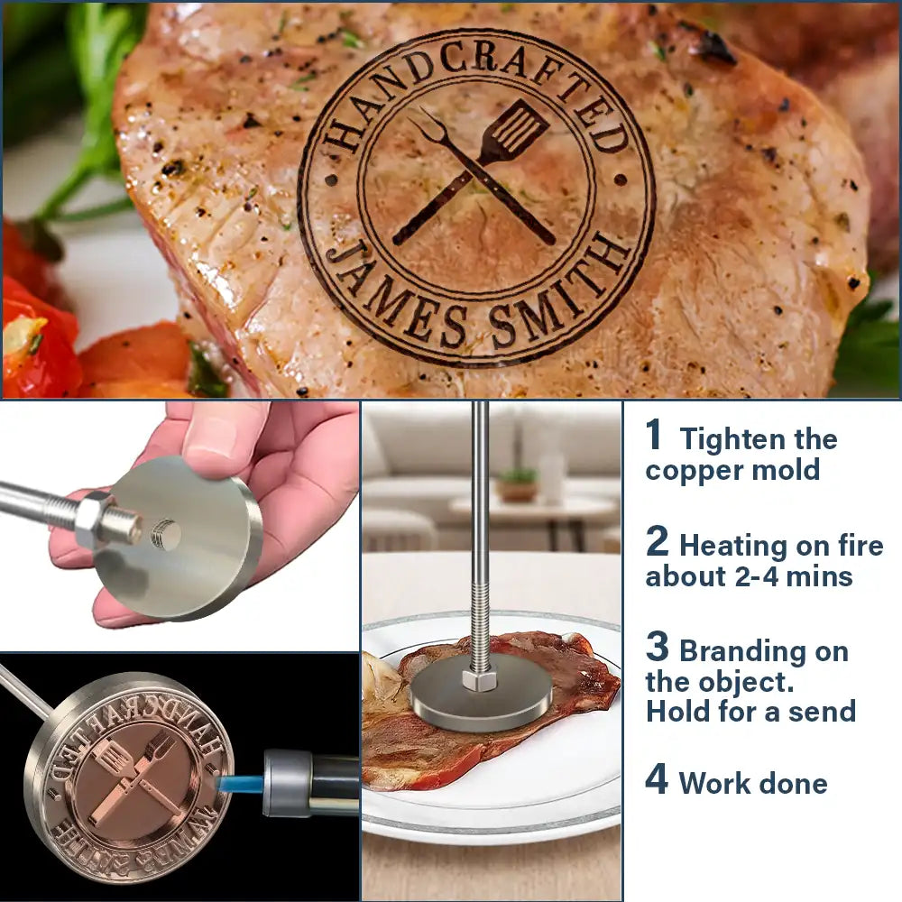 Happy, Gift For Yourself, Gift For Women, Gift For Men, Grilling - Handcrafted By - Personalized Grilling Branding Stamp