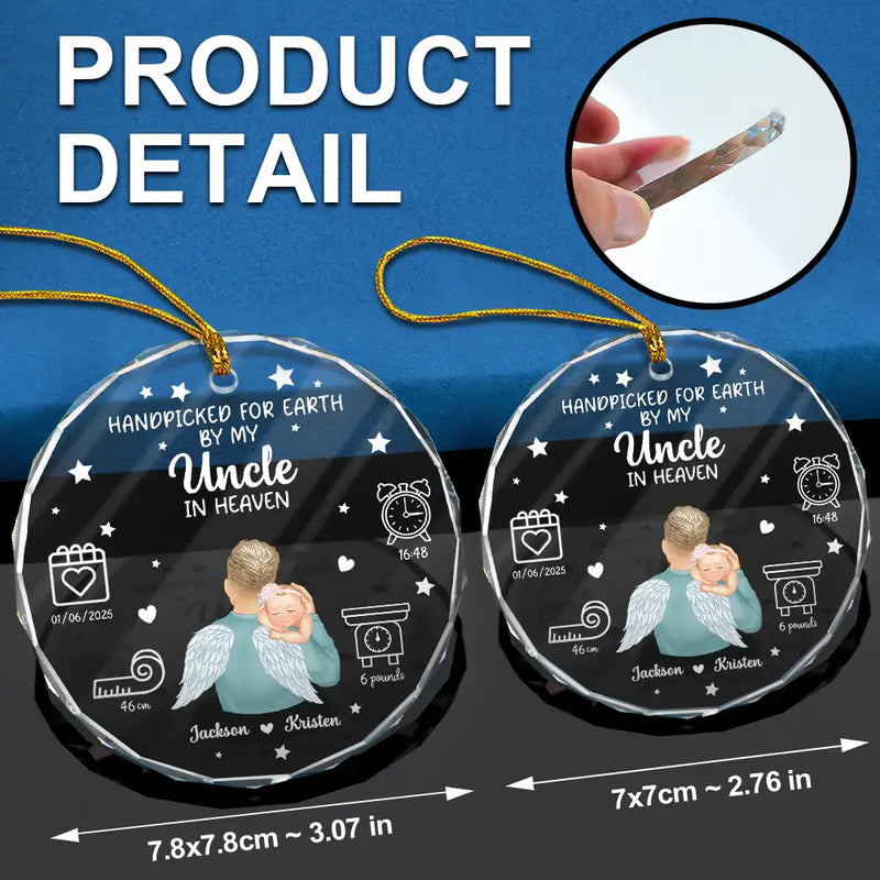 Gift For Grandparents,Gift For Grandpa,Gift For Grandma,Love,New baby,Family - Handpicked For Earth By My Great Grandma Granpa In Heaven - Personalized Circle Glass Ornament