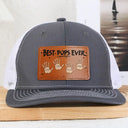 Gift For Father,Gift For Grandpa - Handprints Best Dad Ever - Personalized Leather Patch Hat