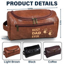 Gift For Yourself,Gift For Men,Grandpa,Grandkids,Gift For Grandpa,Gift For Father,Children,Dad,Sons,Daughters - Handprints Best Dad Grandpa Papa Ever - Personalized Leather Toiletry Bag