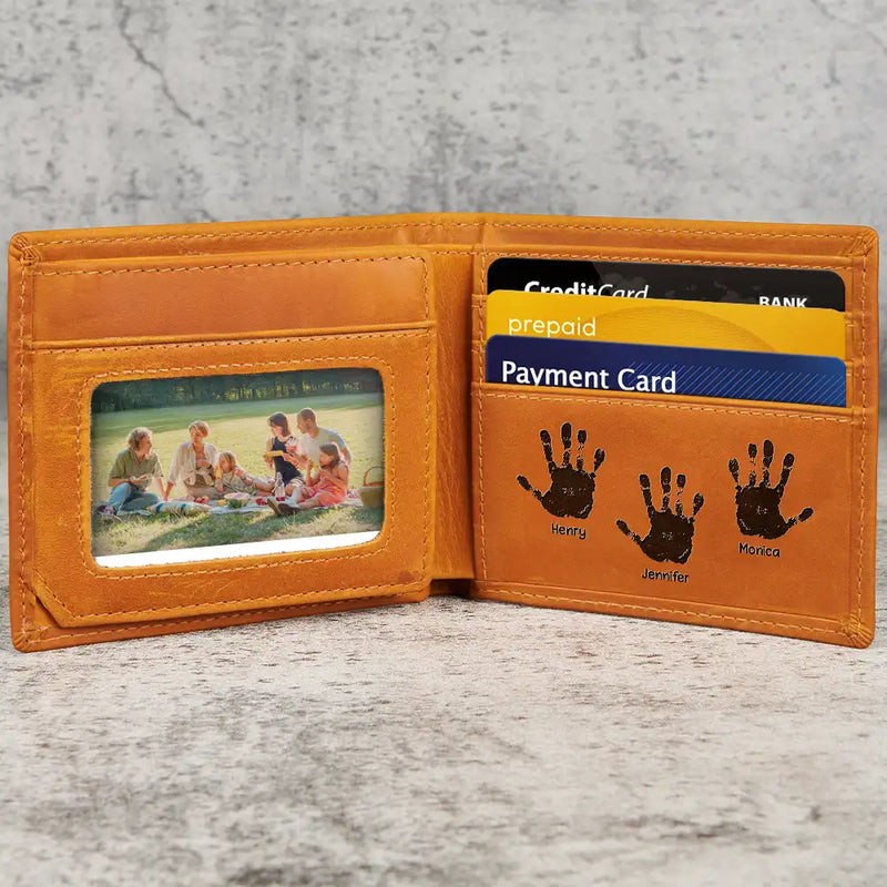 Gift For Father, Gift For Grandpa, Love - Handprints This Grandpa Daddy Belongs To - Personalized Engraved Leather Wallet